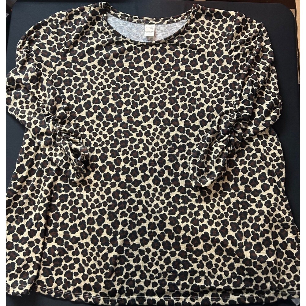 NWOT Terra & Sky 4X Leopard Print Lightweight Sweater Ruched Ruffle Split Hem